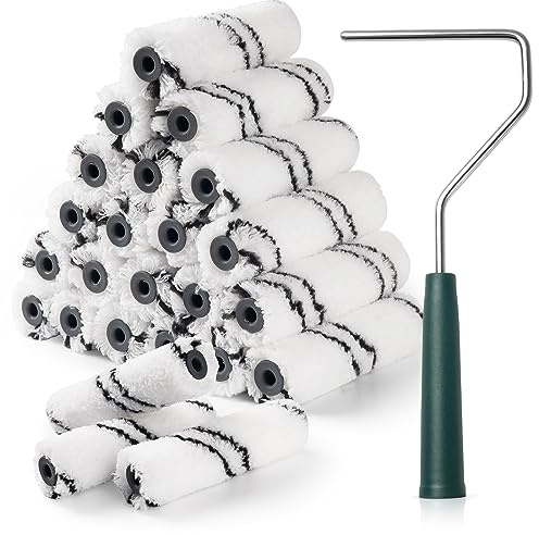 CoatPro Twools Microfiber Paint Roller Covers, 24 Pack Paint Roller 4 Inch (3/8 Inch Nap), Paint Roller Frame, Small Paint Rollers for Painting Walls, Home Improvement Paint Supplies