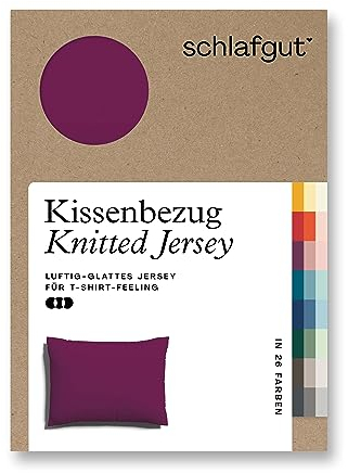schlafgut Knitted Jersey Kissenbezug 60x80 cm Purple Deep Uni weicher Premium Kopfkissenbezug einzeln, faltenfrei mit Elasthan