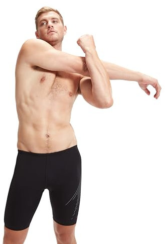 Speedo Herren Hyperboom Placement Schwimmhose | Schwimmtraining | Fitness | Chlorbeständig Schwimmbekleidung, Schwarz/Grau, 38/15