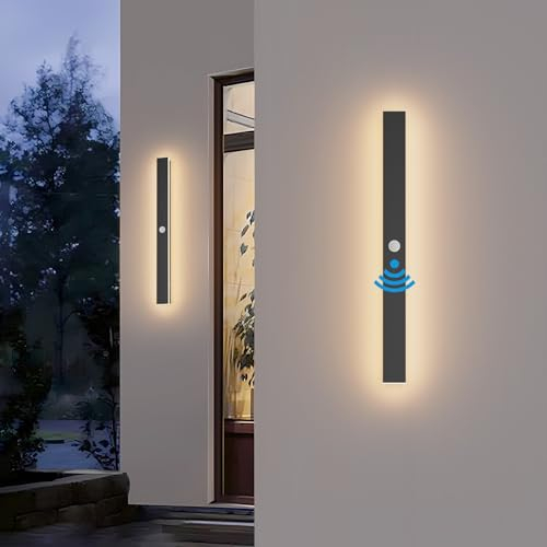 K-Bright Außenwandleuchten mit Bewegungsmelder, LED Wandleuchte Aussen Wasserdicht IP65 Villa Wandlampe Lange, Schwarz Modern Aussenlampe Warmweiß 3000K für Gärten Garage (60cm)