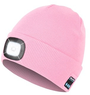Berretto Bluetooth con luce, berretto con cuffie e microfono integrato, regalo per uomini, donne e adolescenti, Rosa, taglia unica