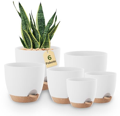 Bamworld Vaso per Piante da Interno con drenaggio Bianco 6 Pezzi Autoirrigante 12.7cm/14cm/15.2cm/16.5cm/17.8cm/20.3cm Vasi di Plastica per Piante da Interno, Fiori, Cactus