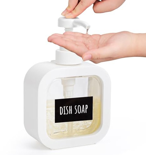 Segbeauty Dispenser Sapone Cucina, 1 Pezzi 300ml Dispenser Detersivo Piatti, Flaconi Plastica con Etichetta per Shampoo, Bagnoschiuma e Sapone Mani (Bianco)