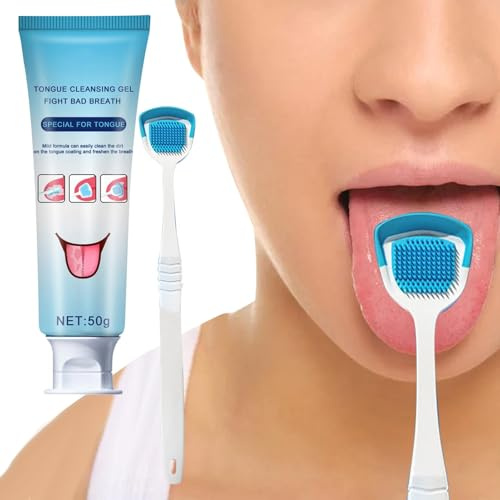 Lisutupode Gel detergente per la lingua con spazzola per la lingua, set di gel per la lingua, efficace detergente per la lingua, gel per la pulizia della lingua, combatte il raschietto batterico per