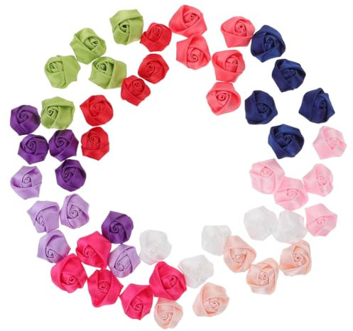 HAPINARY 50pcs Miniature Ribbon Roses Cloth Artificial Flowers for Decor