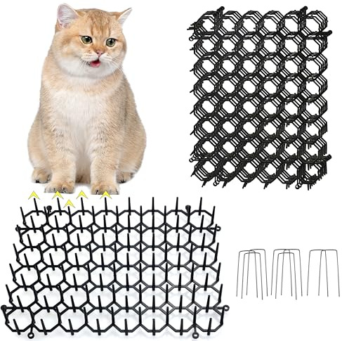 KOKMEYA Tappetini Dissuasori per Gatti (Set da 6, 20x15cm) - Repellente con 8 Picchetti di Fissaggio - Griglia con Punte per Giardino, Divano - Barriera Interno/Esterno