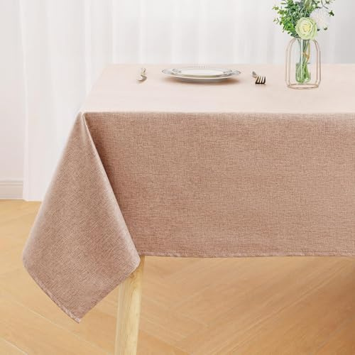 smiry Rectangular Table Cloth Wipe Clean 140x300 cm, Light brown | Wipeable Water Resistant Linen Tablecloth, Fabric Washable Dining Table Cover for Kitchen Indoor Outdoor
