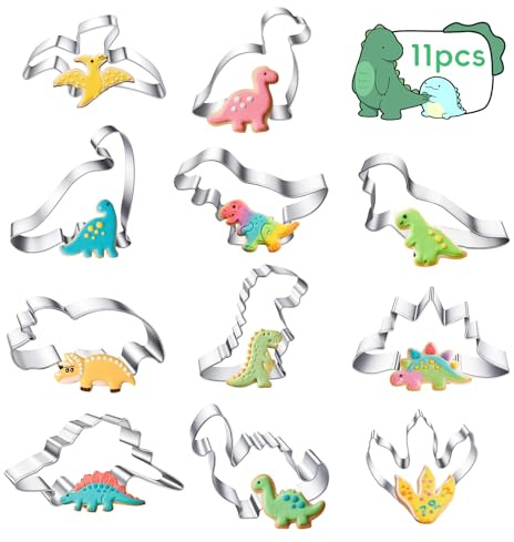 JIAWWAN Emporte Pieces Dinosaure, 11 Pièces Emporte Piece Biscuit Dinosaure, Emporte Piece Patisserie Dinosaures, Moule Biscuit Dinosaures, Emporte Piece Animaux en Acier Inoxydable pour Enfants (A)