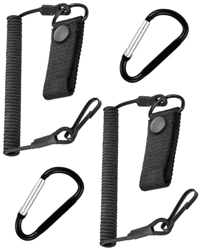 JUKOTA Lot de 2 dragonne élastique avec Mousqueton Noir- Paracorde Spirale résistant-Accessoire de sécurité pour téléphone, clé, Lampe de Poche-Attache sécurisée pour équipements Tactiques et Sacs