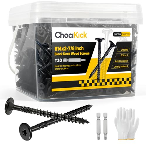 500Pcs #14 x 2-7/8 Lag Screws Black, Structural Wood Screws Star Drive, Heavy-Duty Exterior Construction Screws for Timber, Landscaping & Framing, T30 Bit Included, Rust Resistant