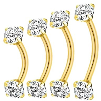xwnyzw 4 Pcs Golden Tragus Piercing Jewellery, Lip Piercing Jewellery Eyebrow Jewellerys, Vertical Labret Lip Bars 6 8 10 12mm Banana Belly Bar, Suitable for Daily Wear By Men and Women