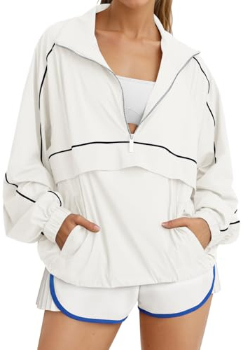 Fisoew Quarter Zip Pullover Women UPF 50+ Lightweight Windbreaker Jacket Running Hiking Outdoor Pullover with Pocket