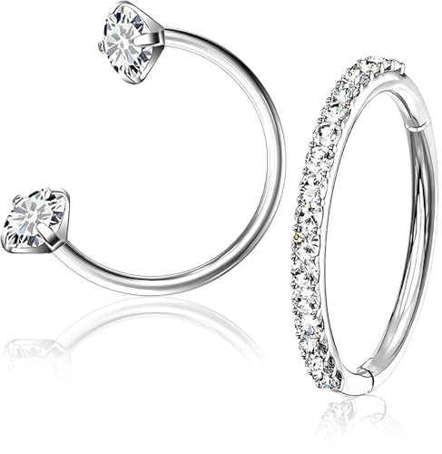 xwnyzw Horseshoe Nose Ring and Hoop Nose Ring, Septum Piercing Jewellery Septum Rings, Horseshoe Noses Nostril Piercings Jewellery Sets, Double Gem Noses Rings Suitable for Daily Use