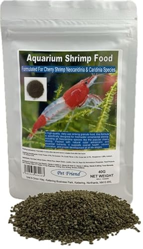 Pet Friend Shrimp Food Spirulina Algae Based Granule Cherry Shrimp Diet 40g For Neocaridina & Caridina Species With Carotenoids To Intensify Natural Colour Pigments