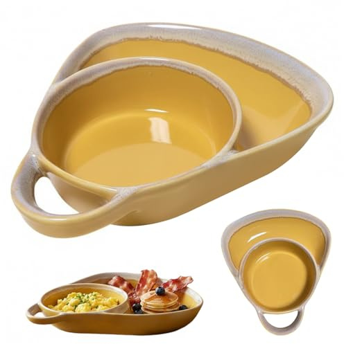 Takingup Bol à soupe et à pain Combo 1 pièces bols soupe et sandwich Combo en forme d'éventail en céramique-bol céréales fendu résistant la chaleur avec poignée rétro facile nettoyer pour le petit