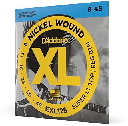 D'Addario Gitarrsträngar - XL Nickel Strings för elgitarr - EXL125 - Perfekt intonation, jämn känsla, pålitlig hållbarhet - För 6-strängade gitarrer - 9-46 Super Light Top/Regular Bottom | XL Nickel elektriska gitarrsträngar ger ljus ton, exakt intonation, pålitlig hållbarhet och konsekvent känsla.