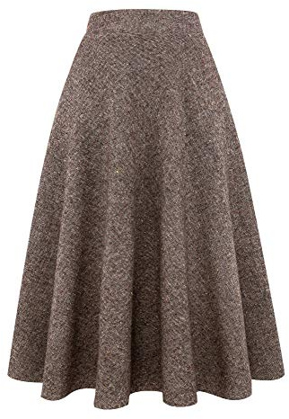 Plaid Skirts for Women Winter Wool Tweed Sweater Skirt (Medium, Long Coffee)