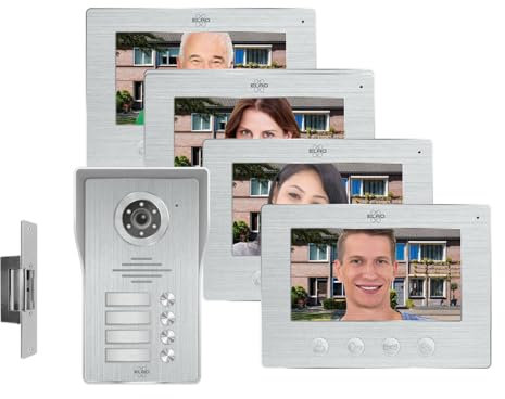 Interphone vidéo pour plusieurs familles avec 4 moniteurs couleur et ouvre-porte