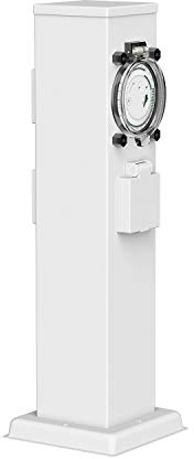 ledscom.de Garten Steckdosensäule Polly für außen, IP44, Timer/Zeitschaltuhr, 3-Fach, Edelstahl, weiß, eckig, 38 cm