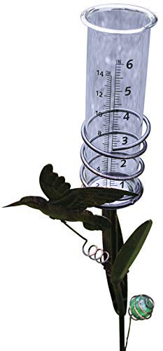 Rain Gauge With Ornate Steel 'Bird' Holder and Glass Rain Collector.