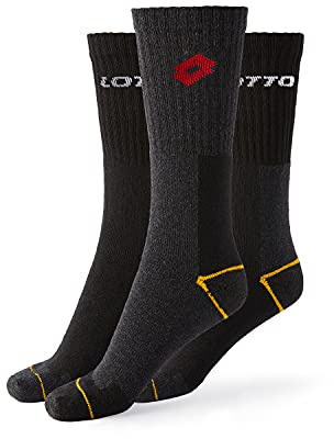 Lotto, 12 Paires Chaussettes de travail professionnelles homme en coton, super respirantes et résistantes, pointe et talon renforcés, certifiées OEKO-TEX, noires, 43-46