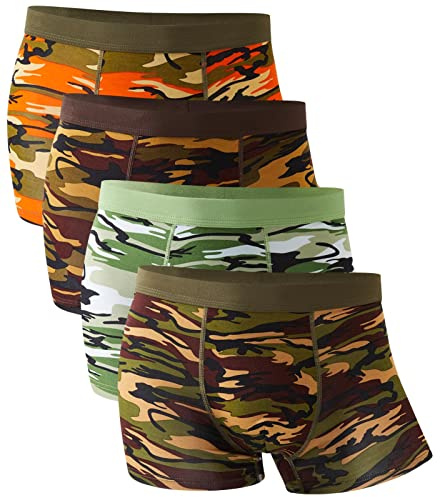 YOULEHE Men’s Retro Boxer Shorts, Multipack Underwear, Bamboo Fibre Underpants, Pack of 4 camouflage, L