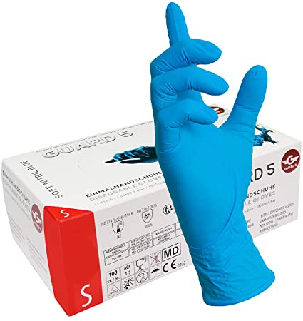 GUARD 5-100 STK Box - blaue Nitril Einweghandschuhe (Gr.7/S) in Spenderbox - Einmalhandschuhe, Untersuchungshandschuhe, Nitril Handschuhe, puderfrei, ohne Latex