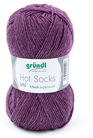 Sockenwolle 4fädig uni 50g | Gründl Hot Socks 4-fädig einfarbig lila violett | Strumpfwolle Sockengarn (4ply, 4fach) | 75% Wolle, 25% Polyamid | Socken stricken und häkeln (60 - hyazinth meliert)