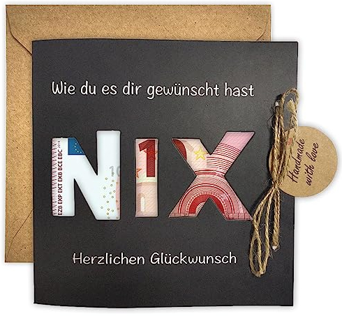 JOYEASE Geldgeschenk Verpackung mit Umschlägen als Grußkarte NIX - Nichts gewünscht für Geburtstag Reisen Urlaub Hochzeit - Individuelles Lustige Geschenke für Männer und Frauen