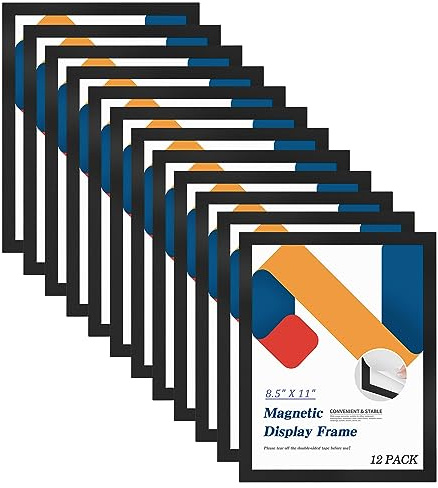 Relx 12 Pcs 8.5 x 11'' Self-Adhesive Magnetic Wall Signs Holder Magnetic Picture Frame Document Holder Wall & Window Adhesive Frames for Office Home Store Restaurant