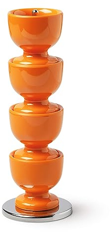 Zeal Stack and Store Egg Cups/Holders, Set of 4 with Chrome Storage and Carry Stand, Melamine, Neon Orange