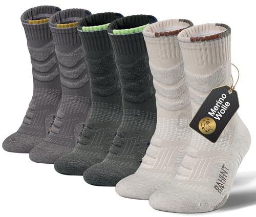 Rahhint Calcetines de Senderismo Merino de Compresión - 3 Pares Acolchados Antiampollas para Hombres, Mujeres y Niños - Talla 31-52