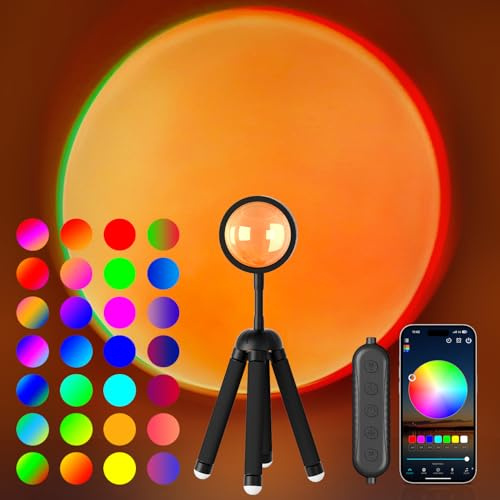 Neroupe Sunset Lamp Projector with APP Control Multicolor Changing Led Lights for Room, 360 Degree Rotation Sunlight Lamp Set Mood Lighting Bedroom Decor Christmas Gifts Photography for Women