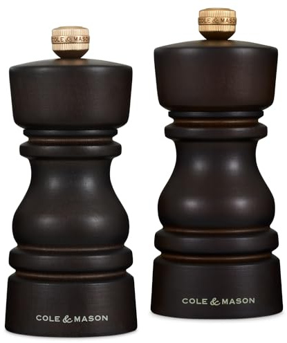Cole & Mason H233017 London Madera de Chocolate Molinillos de Sal y Pimienta, Precision+/Molienda Ajustable, Madera de Haya, 130mm, Caja de Regalo, Incluye 2 x Molinos, Garanzia del Meccanismo a Vita