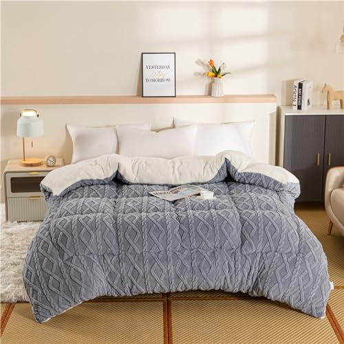 DEZYPZAM täcke, sherpa fleece-täcke, vinter förtjockat mjölk sammet täcke, quiltat täcke, tjock tafttäcke, mjukt varmt tjockt vintertäcke (grå, 200 x 230 cm (3 kg))