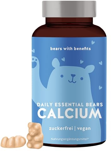 Calcium Gummibärchen - Unterstützung von Knochen und Zähnen - 500mg Calcium pro Portion - 45 Stück - Vegan - Zuckerfrei - Bears with Benefits