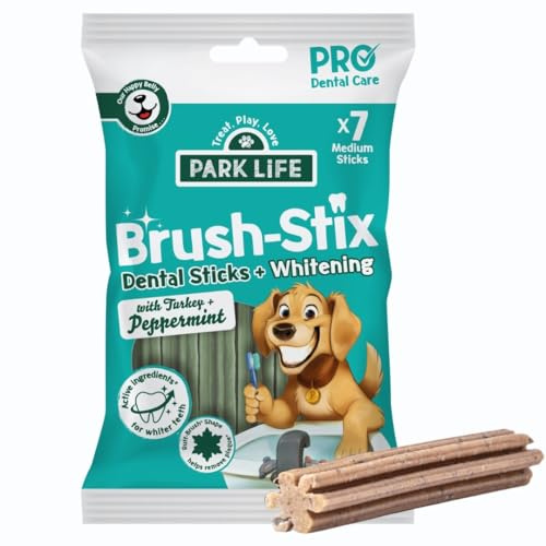 PARK LiFE, Brush-Stix Grain-Free Dental Sticks 7xSticks (180g pack), Turkey & Peppermint, Fresh Breath, Help Whiten Teeth and Remove Plaque & Tartar, Puppy Safe, All Natural, for Small & Large Dogs