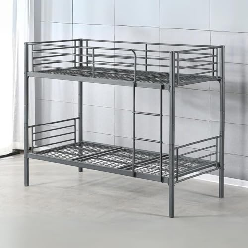 Reinforced Beds, 3FT ANMER BUNK BED, Strong Metal Bunk Bed, Exclusive Product, Easy Assembly, Reinforced Mesh Base, Reversible Ladder, Single Over Single (Grey)