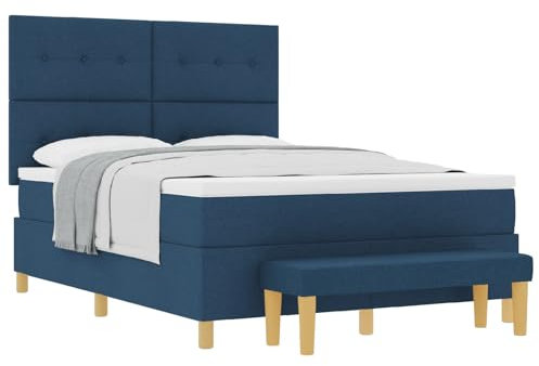 vidaXL Boxspring Säng med Madrass & Bänk Blå 140x190 cm Tyg