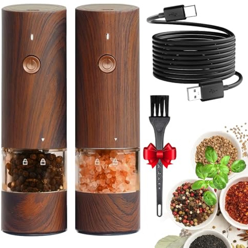 TianfuSpanda Electric Salt and Pepper Grinder Set(Wood Grain)