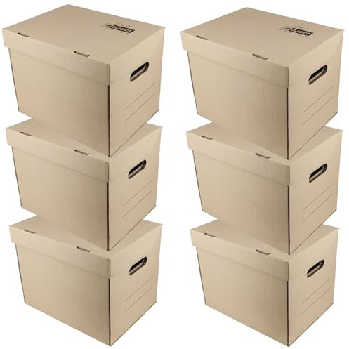 D.RECT Set 6 Scatole Archivio Cartone A4 con Coperchio - 250x340x260 mm, 360 g/m², Capacità 20 kg, pH Neutro - Ideale per Documenti Ufficio Casa Archivio Trasporto