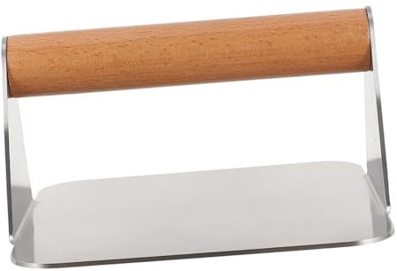 ifundom Presse à Viande Burger Acier Inoxydable avec Poignée Bois Moule Carré Manuel pour Galettes Uniformes Résistance Et Surface Antiadhésive pour Cuisine Pratique