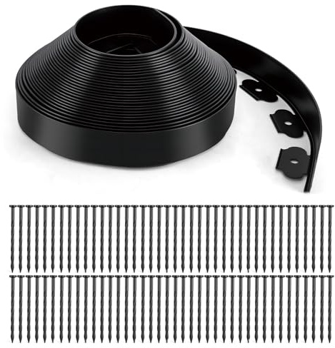 Landscape Edging, 3 x 66' Garden Edging, No Dig Edging for Landscaping with 80 Pcs Anchoring Spikes, Flexible Landscape Border Edging for Landscaping, Yard Lawn, Flower Beds(Black)