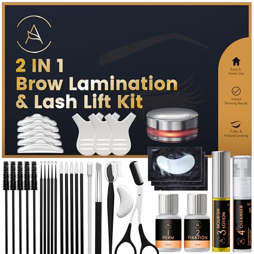 Laminazione Ciglia Kit Completo, Kit per laminazione sopracciglia, Soluzione 2 in 1, delle Sopracciglia a Casa, Durata 6-8 Settimane, 15 Applicazioni, DIY Lash Lift - ABLK2