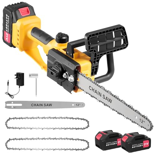 Sararoom 12inch Chainsaw Cordless, 21V Brushless Battery Chainsaw with 4000mAh Battery & Charge, 2000W 9000 RPM Handheld Chain Saw with 2 Chains for Branch Pruning Wood Cutting