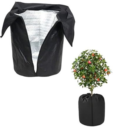 2 st växtskydd vinterskydd, termiskt krukskydd för växter, 40 x 50 cm, med dragsnöre, vinterskyddsväxter utomhus för krukväxter, växtskydd av aluminiumfolie (svart)