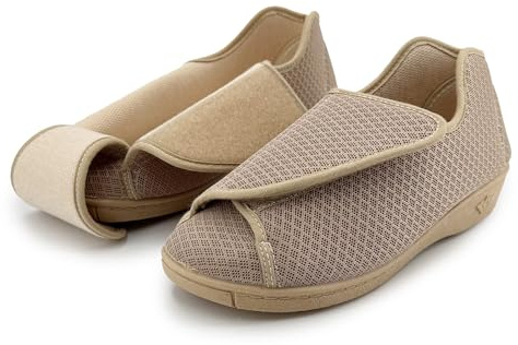 STRAPPO SOFT Chaussons Diabétique Femme Chaussures Senior Scratch Grande Ouverture Antidérapants Confortables Pieds Sensibles Grande Largeur Orthopédiques Médicales Beige 38