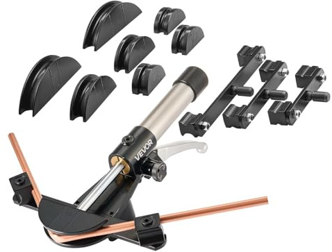 VEVOR Kit Piegatubi Idraulico 6-22mm Pinza Piegatrice Idraulica per Tubi in Rame, Set di Utensili per Piegatura HVAC Curvatura a 90° con 7 Matrici in Lega di Alluminio, per Riparazione di Automobili