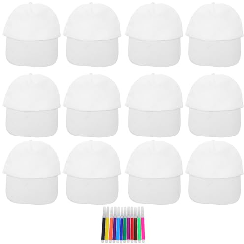 SHINEOFI 24 Gorras de Béisbol White para Niños Al por Mayor - Gorras Lisas con Rotuladores - Sombreros para Pintar para Fiestas de Cumpleaños Infantiles, Manualidades Y Actividades Al Aire Libre