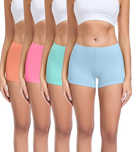 wirarpa Women's Boxers Underwear Cotton Ladies Safety Boy Shorts Under Skirt with Cotton Crotch 4 Pack Orange Red Mint Green Light Blue Size M